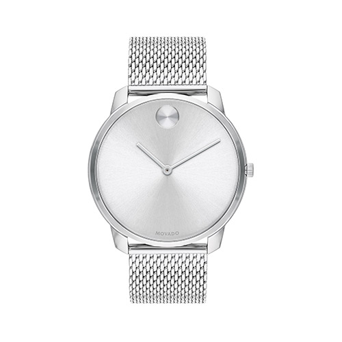 Mens BOLD Thin Silver-Tone Stainless Steel Mesh Watch, Silver White Dial