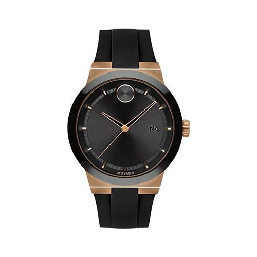 Mens Bold Fusion Black & Bronze Silicone Strap Watch, Black Dial