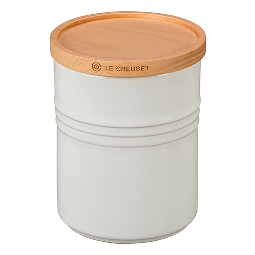 2.5qt Stoneware Storage Canister w/ Wood Lid, White