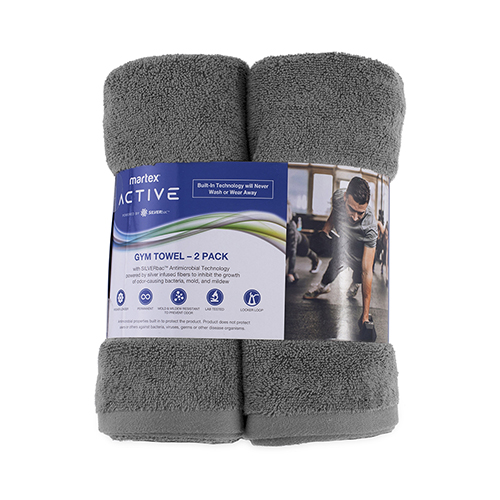 Active 2-Pack Gym Towels w/ SILVERbac Antimicrobial Technology, Gray