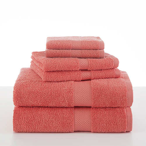 Ringspun 6pc Towel Set Plus Cotton Bath Rug, Coral