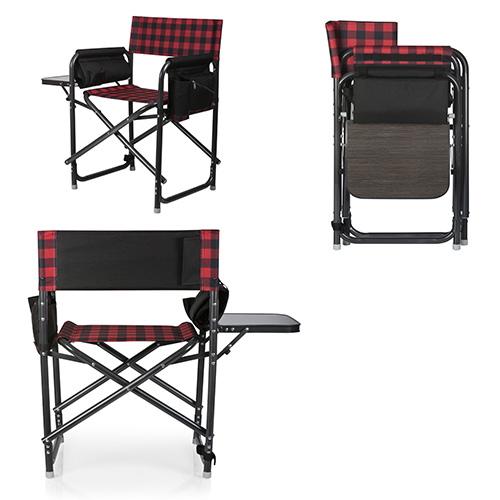 Outdoor Directors Folding Chair, Red & Black Buffalo Plaid Pattern