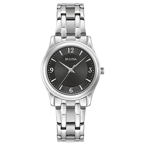Ladies Corporate Collection Silver-Tone Stainless Steel Watch, Black Dial