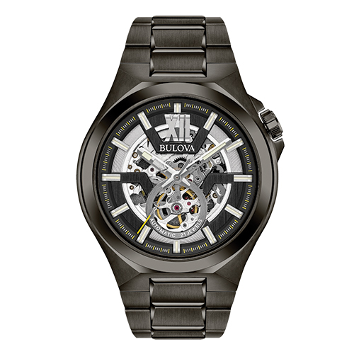Men's Maquina Automatic Gunmetal IP Stainless Steel Watch, Black Skeleton Dial