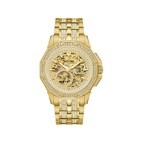 Mens Octava Automatic Gold-Tone Crystal Watch, Skeleton Dial