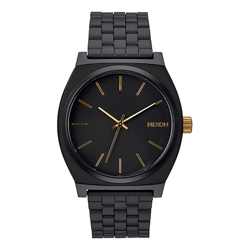 Mens Time Teller Gold & Matte Black Stainless Steel Watch, Black Dial