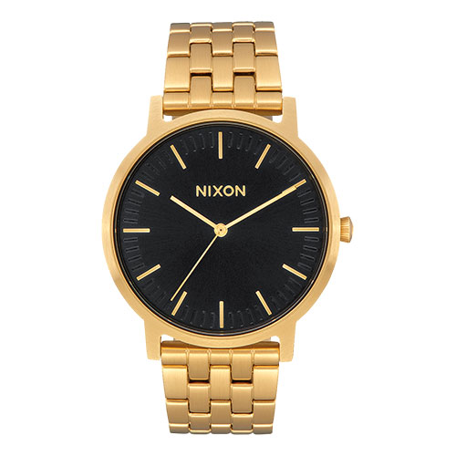 Mens Porter Gold-Tone Stainless Steel Watch, Black Dial