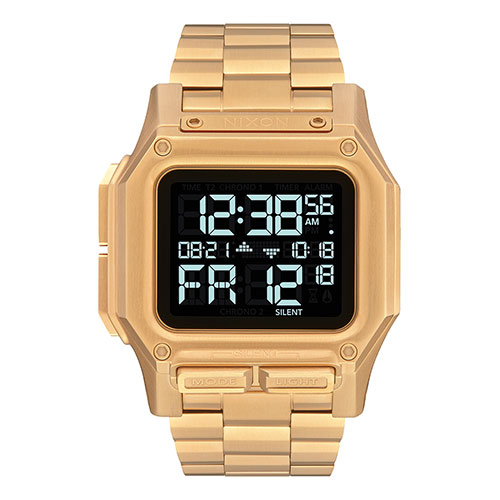 Mens Regulus Stainless Steel All Gold Digital Watch