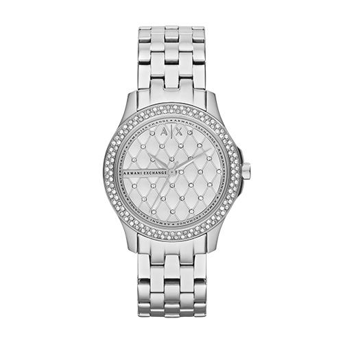 Lady Hampton Silver-Tone Stainles Steel Crystal Watch, Silver Crystal Dial