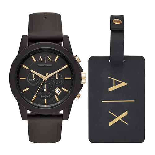 Mens Outerbanks Black Silicone Watch & Luggage Tag Gift Set