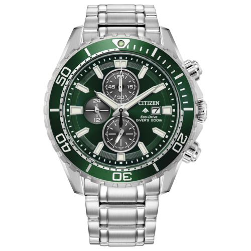 Men's Promaster Dive Eco-Drive Silver-Tone Stainless Steel Watch, Green Dial