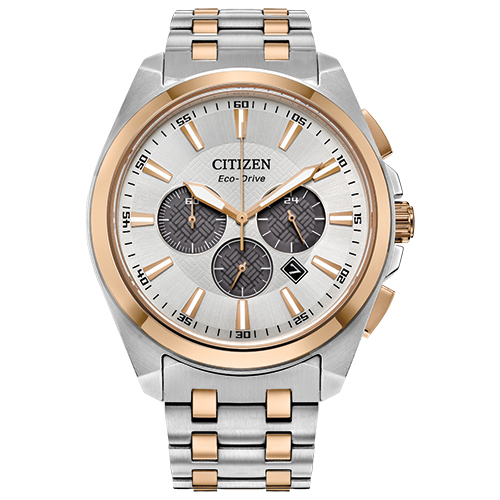 Men's Peyten Eco-Drive Chronograph Two-Tone Stainless Steel Watch, Silver Dial
