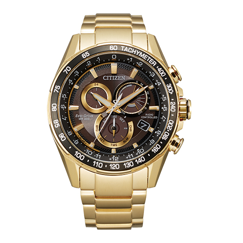 Men's PCAT Atomic Eco-Drive Gold-Tone Stainless Steel Watch, Black Dial