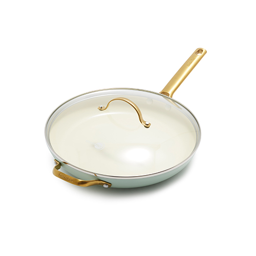 Reserve Ceramic Nonstick 12" Fry Pan w/ Helper Handle & Lid, Julep Green