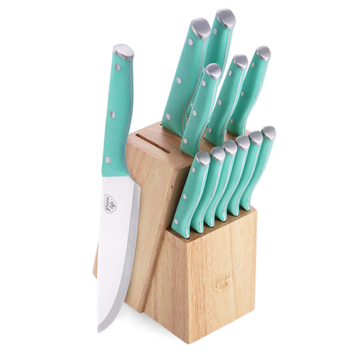 High Carbon Stainless Steel 13pc Knife Block Set, Turquoise