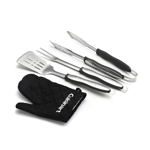 4pc Grilling Tool Set with Black Grill Glove, Black