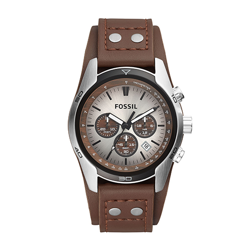 Mens Coachman Chronograph Brown Leather Watch, Silver & Brown Dial