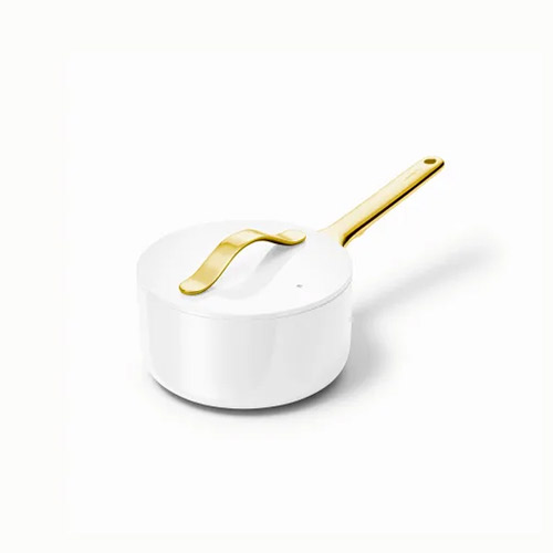 1.75qt Iconics Nonstick Ceramic Saucepan, White/Gold