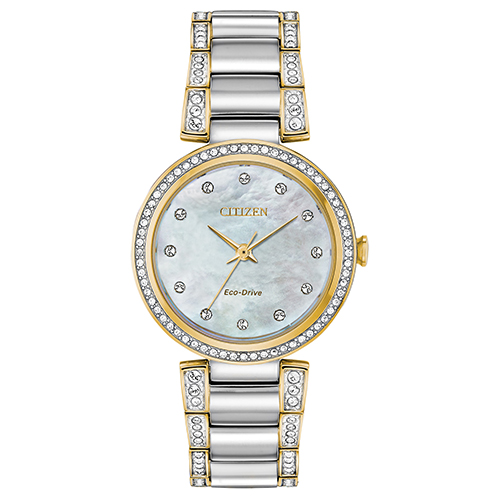 Ladies Silhouette Crystal Eco-Drive 2-Tone Watch, Mother-of-Pearl Dial