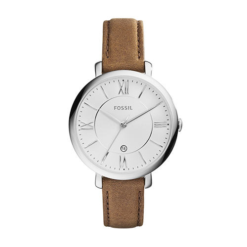Ladies Jacqueline Brown Leather Strap Watch, White Dial