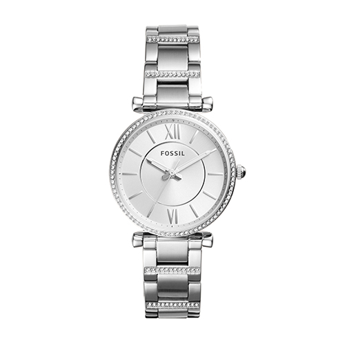Ladies Carlie Silver-Tone Crystal Bracelet Watch, Silver Dial