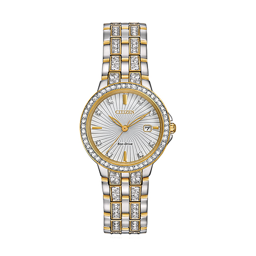 Ladies Eco-Drive Silhouette Crystal Watch, Two-Tone Dial