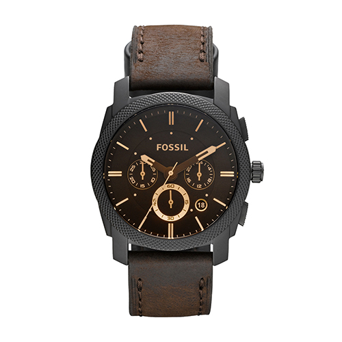 Mens Machine Mid-Sized Brown Leather Strap Watch