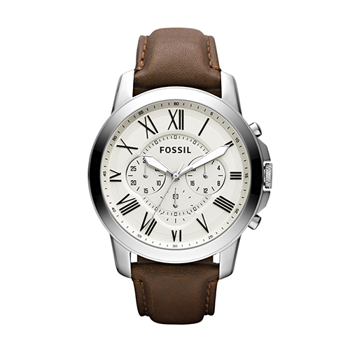 Mens Grant Brown Leather Strap Watch, Egg Shell Dial