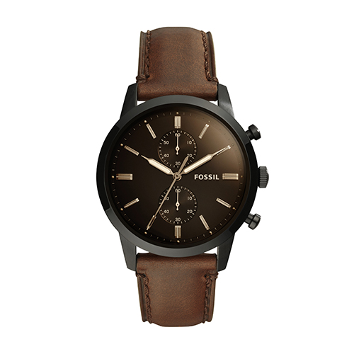 Mens Townsman Chronograph Dark Brown Leather Strap Watch, Brown Dial
