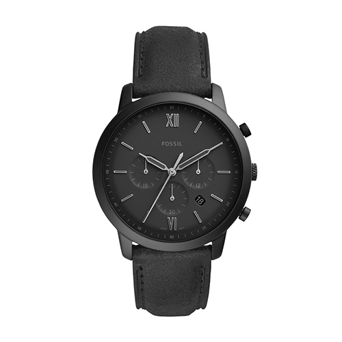 Mens Neutra Chronograph Black Leather Strap Watch, Black Dial