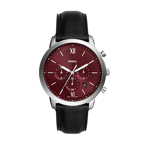 Men's Neutra Chronograph Black Leather Strap Watch, Burgundy Dial