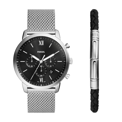 Men's Neutra Chronograph Silver-Tone Stainless Steel Mesh Watch & Bracelet Set