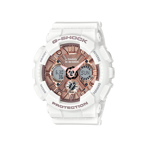 Ladies G-Shock S Series White Analog/Digital Watch, Metallic Rose Dial