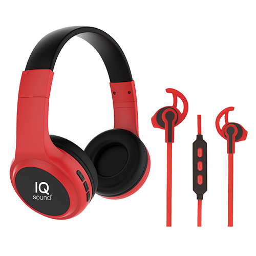 Bluetooth Wireless Headphones/Earbuds Bundle, Red