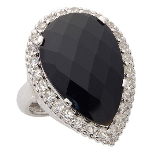 Black Onyx & White Sapphire Ring, Size 6