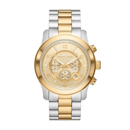 Men's Oversized Runway Chronograph Two-Tone Stainles Steel Watch, Gold Dial