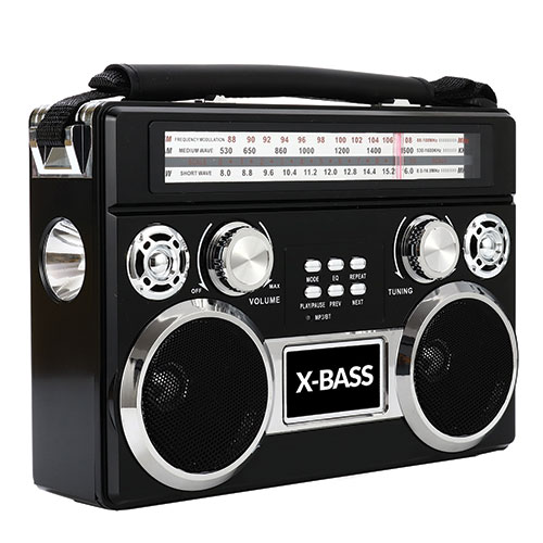 Portable 3 Band Radio w/ Bluetooth & Flashlight, Black