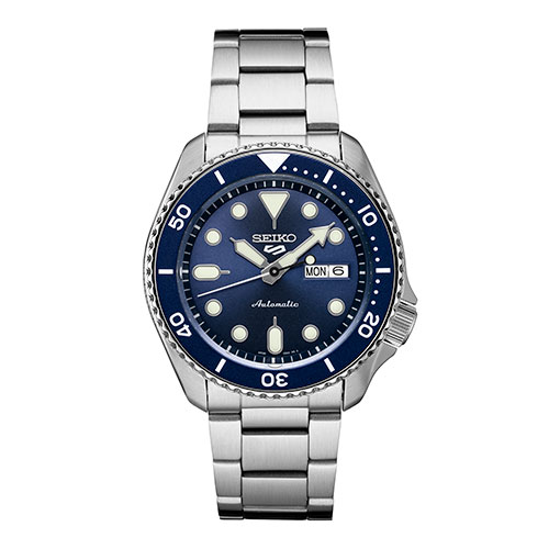Mens Seiko 5 Sport Automatic Silver-Tone Stainless Steel Watch, Blue Dial