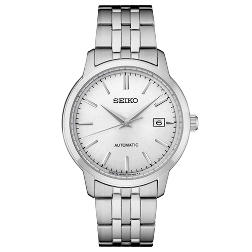 Mens Essentials Automatic Silver-Tone Stainless Steel Watch, Silver White Dial