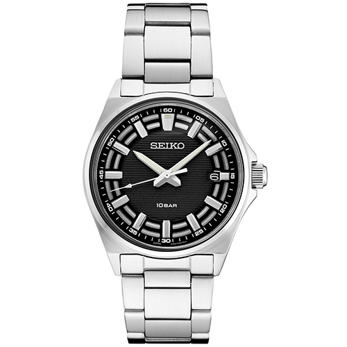 Mens Essentials Silver-Tone Stainless Steel Watch, Black Dial