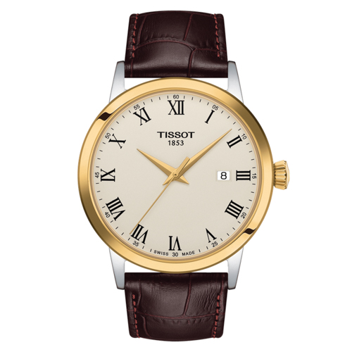 Men's Classic Dream Gold & Brown Leather Strap Watch, Ivory Dial